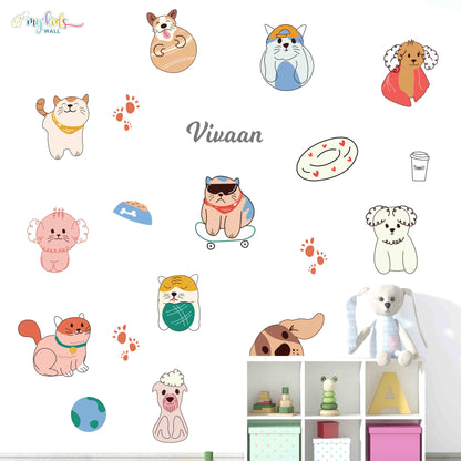 Playful Cats & Puppies Personalized Wall Stickers