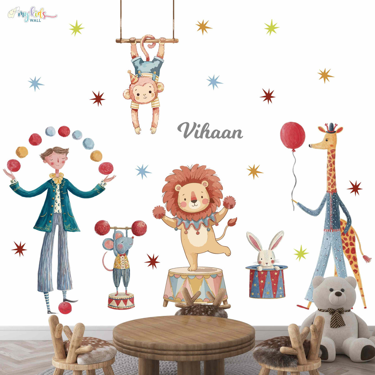 Playful Magical Circus Animals Personalized Wall Stickers