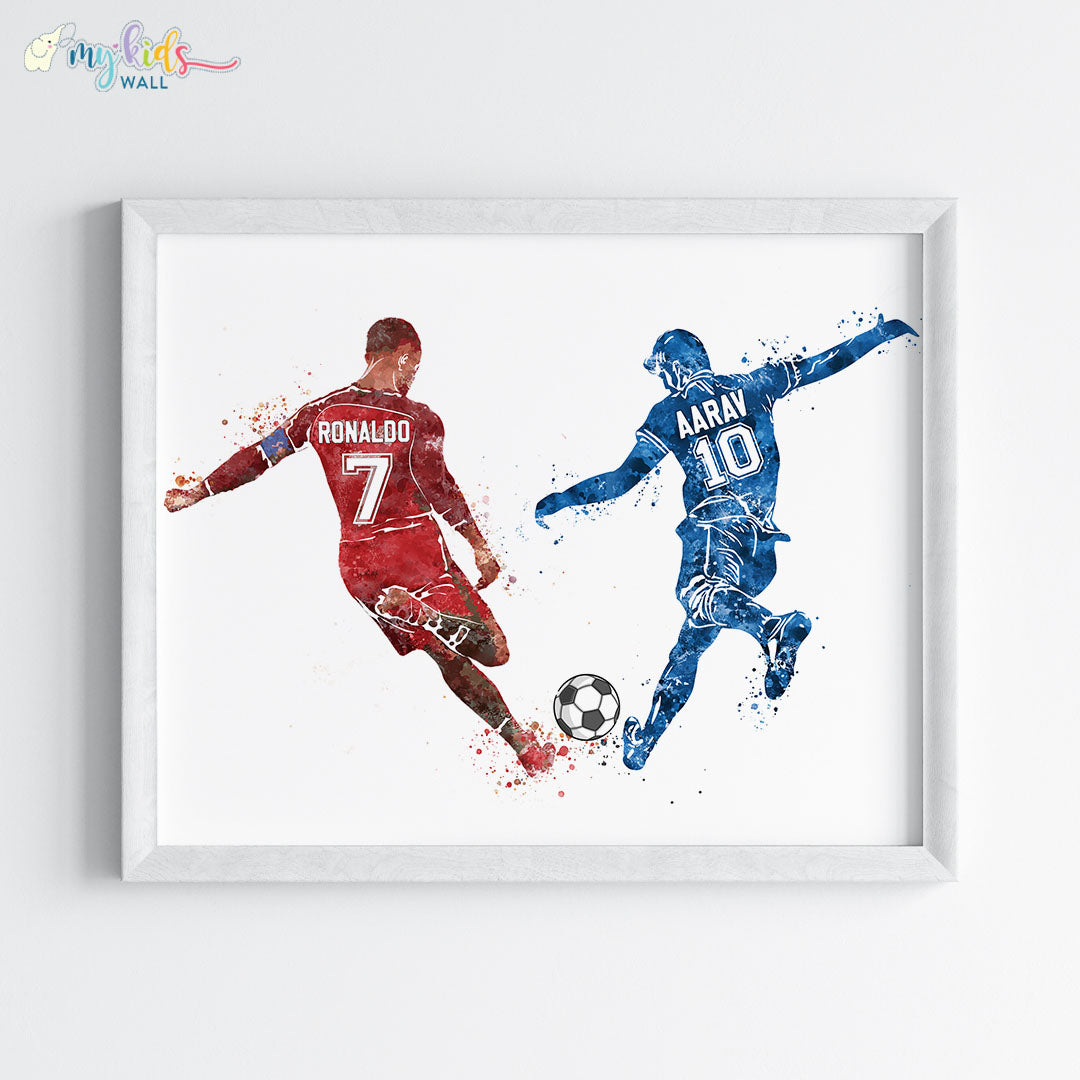 Playing Football with Ronaldo Personalized Wall Art White