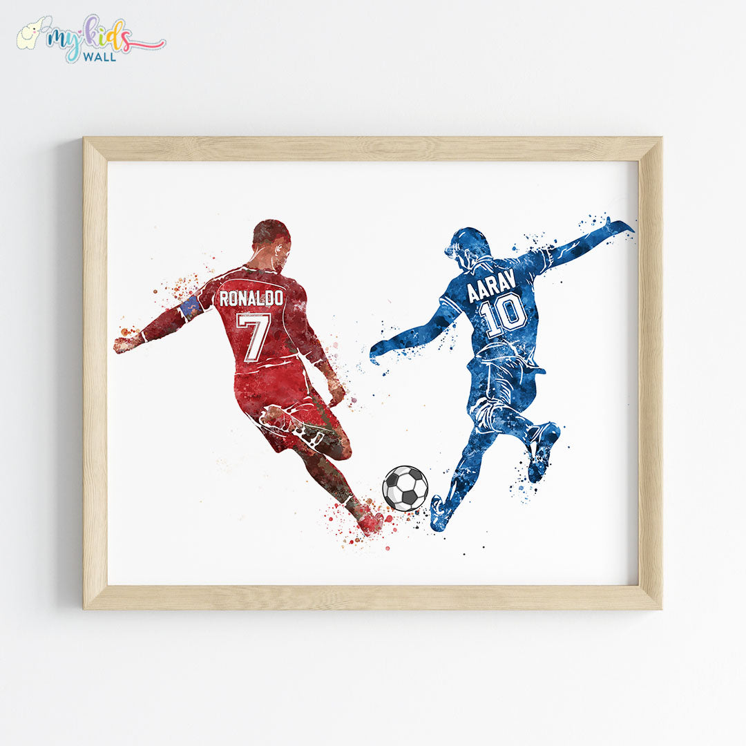Playing Football with Ronaldo Personalized Wall Art wooden