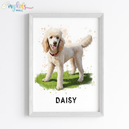 Poodle Dog Personalised Wall Art Framed White