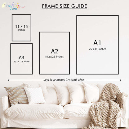 Portrait vertical 11x15 to A1 frame size chart