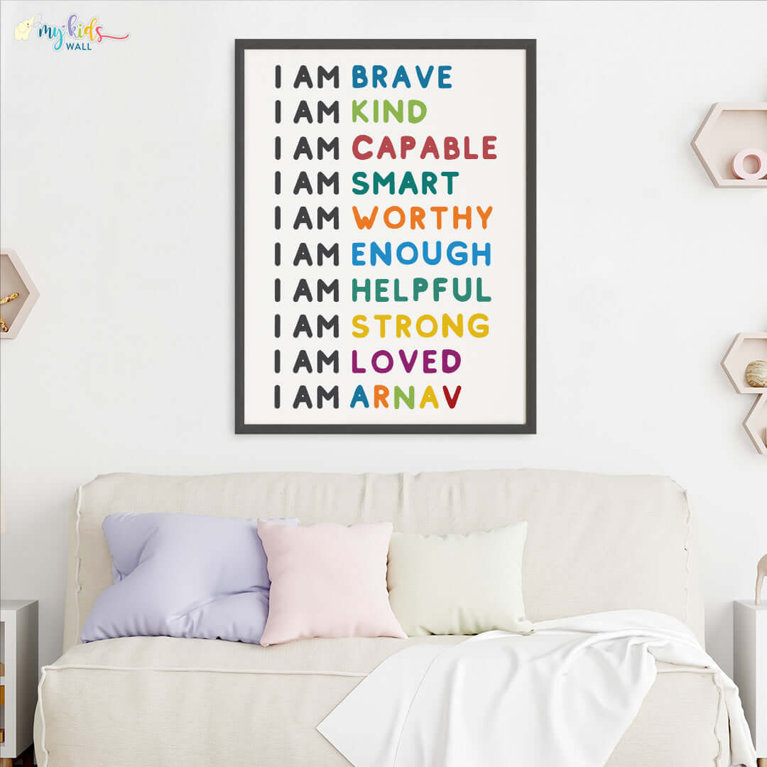 Positive affirmations quote wall art black frame