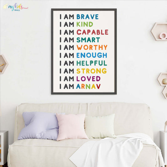 Positive affirmations quote wall art black frame