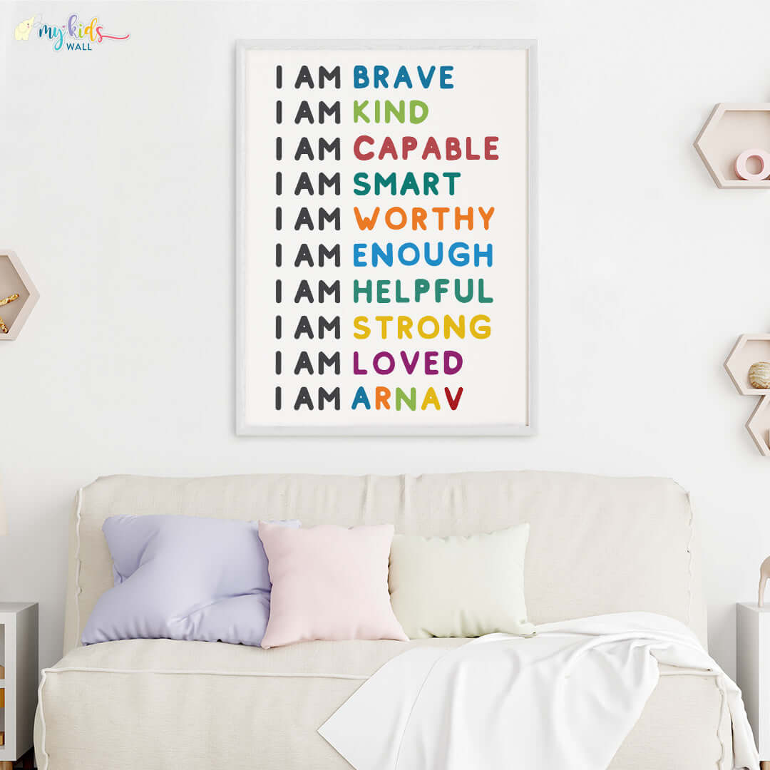 Positive affirmations quote wall art white frame