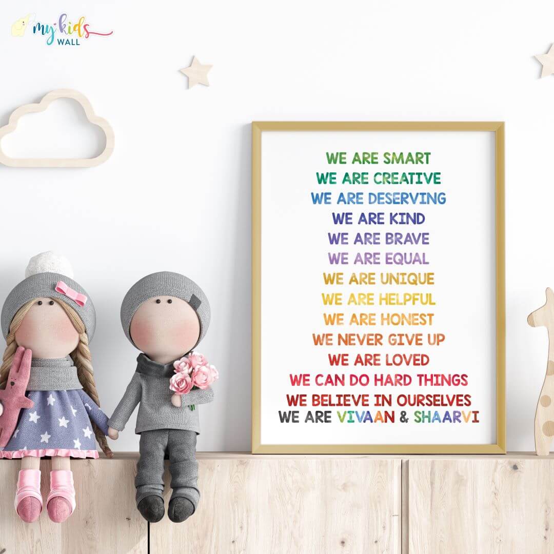 Positive affirmations for siblings wall art wooden frame