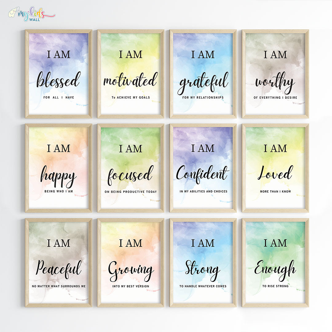 Positive affirmations for success set of 12 wall art wooden frame