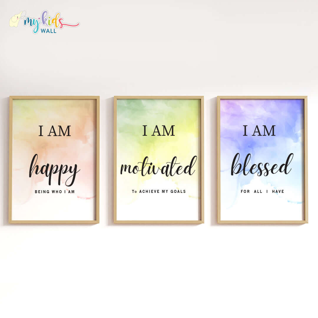 Positive affirmations for success set of 3 wall art wooden frame