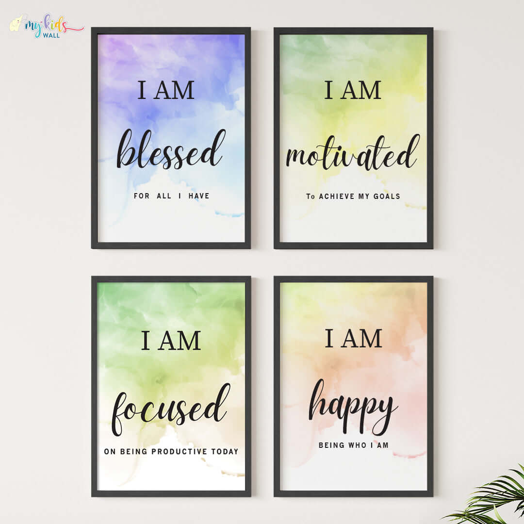 Positive affirmations for success set of 4 wall art black frame