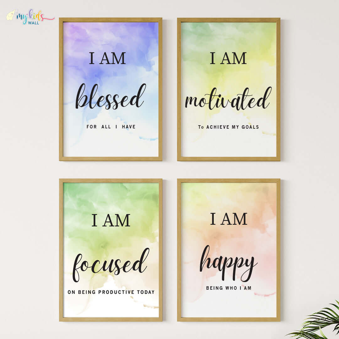 Positive affirmations for success set of 4 wall art wooden frame