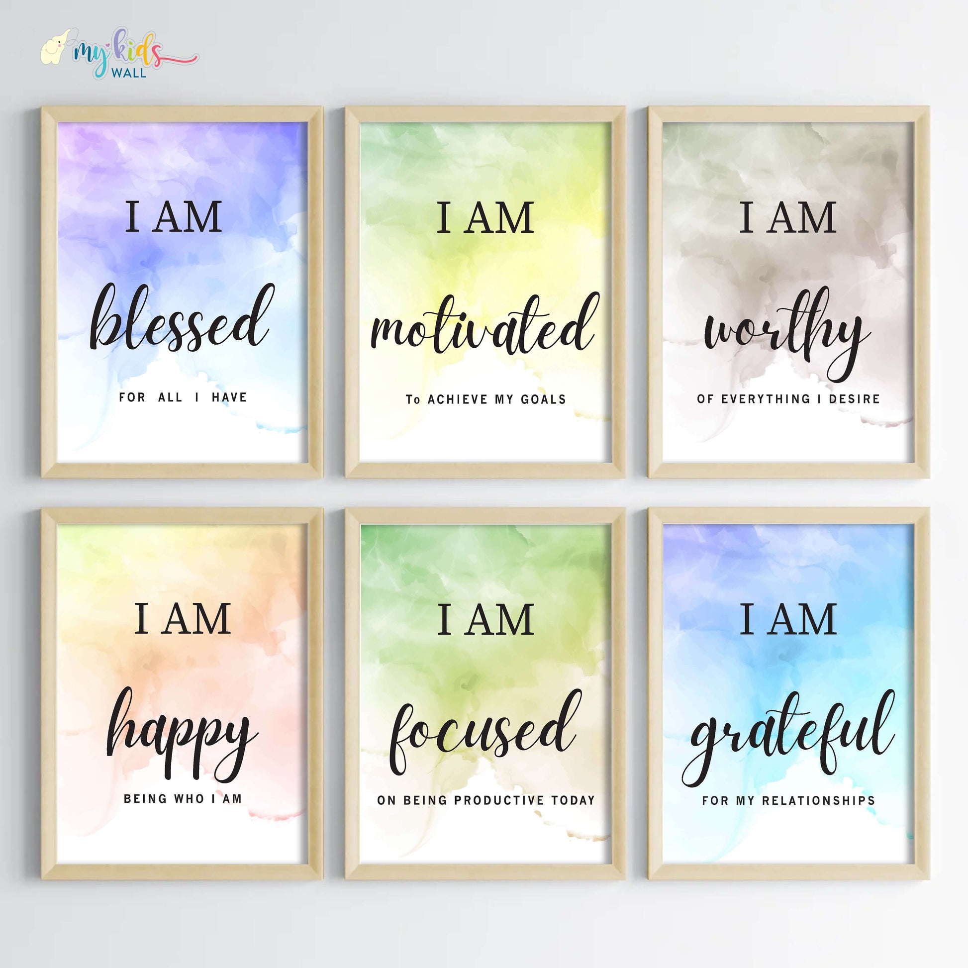 Positive affirmations for success set of 6 wall art wooden frame