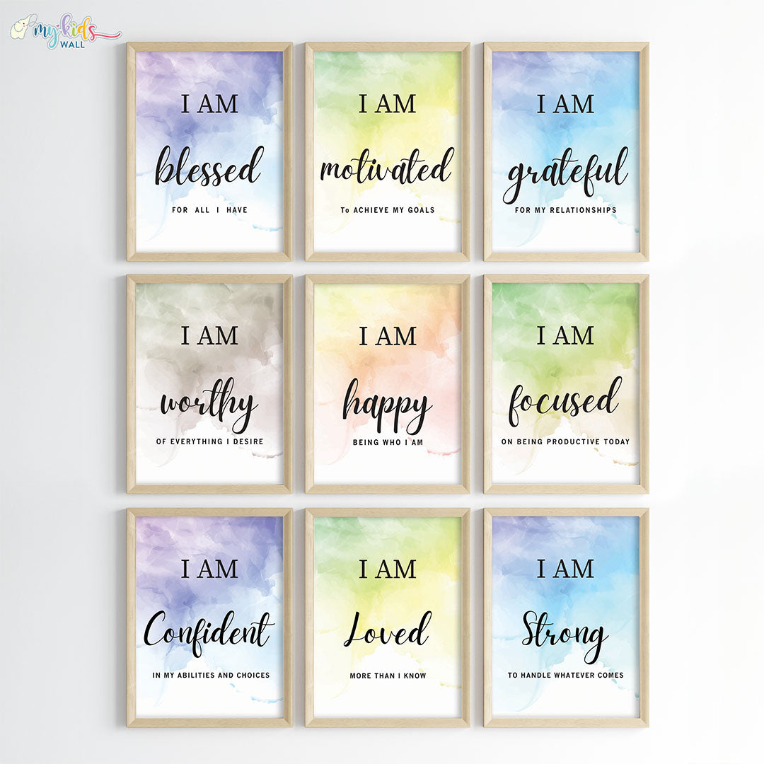 Positive affirmations for success set of 9 wall art wooden frame