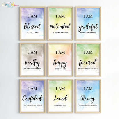 Positive affirmations for success set of 9 wall art wooden frame