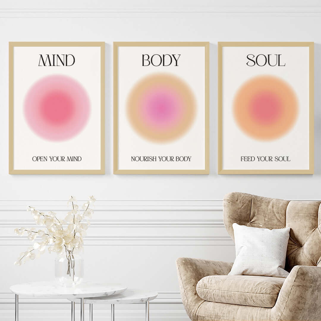 Positive aura set of 3 wall art wooden frame