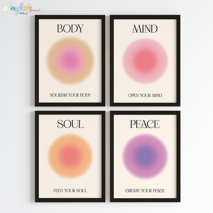 Positive aura set of 4 wall art black frame