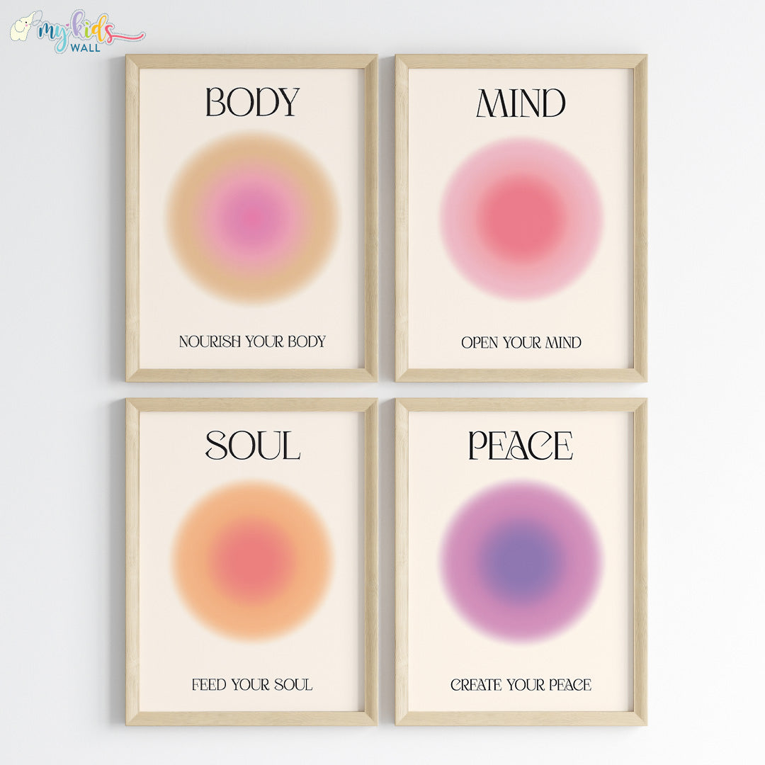 Positive aura set of 4 wall art wooden frame