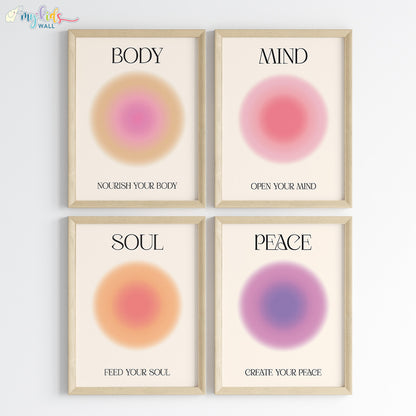 Positive aura set of 4 wall art wooden frame
