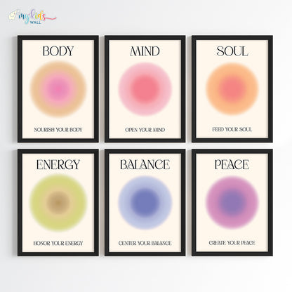 Positive aura set of 6 wall art black frame