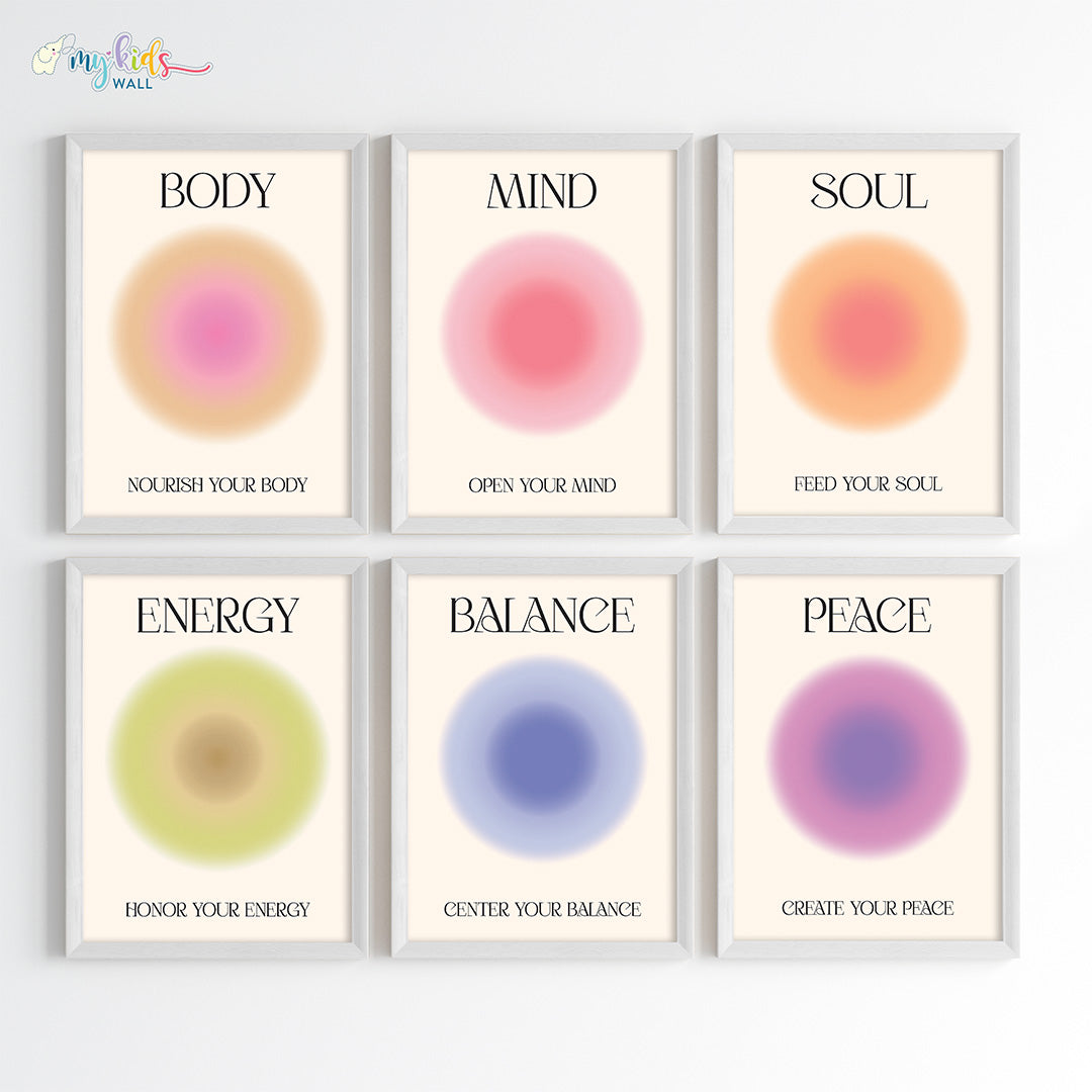Positive aura set of 4 wall art white frame