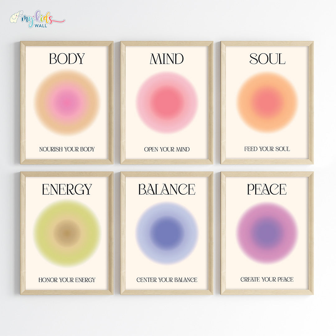 Positive aura set of 6 wall art wooden frame