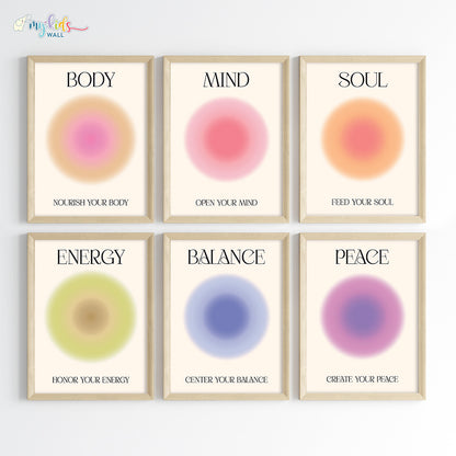 Positive aura set of 6 wall art wooden frame