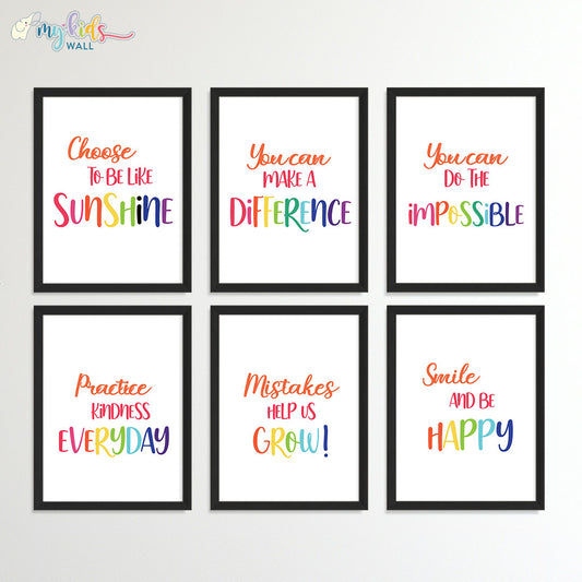 motivational self affirmation set of 6 black frames