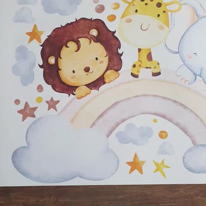 Safari Animals with Rainbow Personalised Wall Stickers