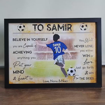 Football Player Boy Free Kick Personalized Motivational Wall Art (Framed)