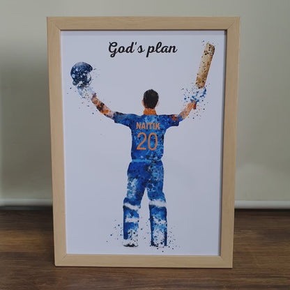 Cricket Player Personalised Wall Art (Framed)