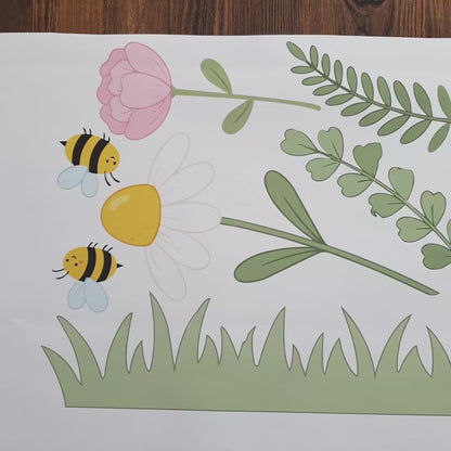 Spring Bloom Floral & Bee Personalized Wall Stickers
