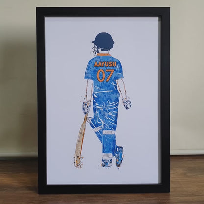 Cricket Player Boy Personalised Wall Art (Framed)