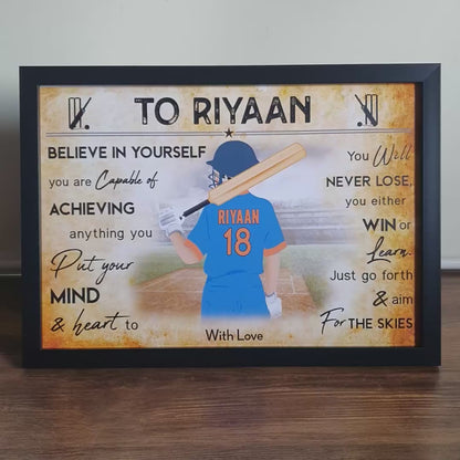Cricket Batsman Personalized Motivational Wall Art (Framed)