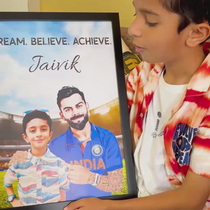 Cricket Champ with Virat Kohli Personalized Portrait (Framed)