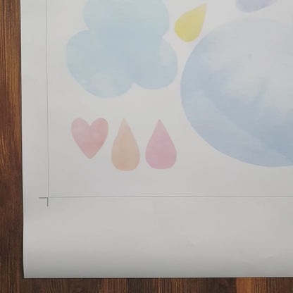 Watercolor Clouds with Heart Rain Wall Stickers
