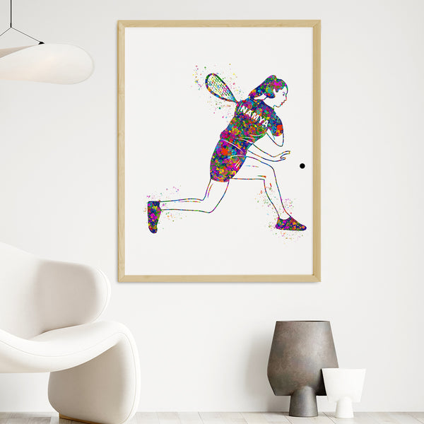 Load image into Gallery viewer, &#39;Squash Player&#39; Girl Personalized Wall Art (Big Frame)

