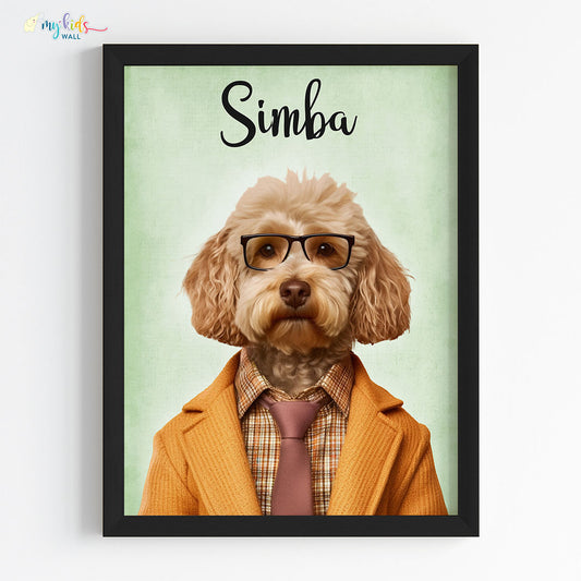 Pet portrait of a dog as a professor-paws in black frame