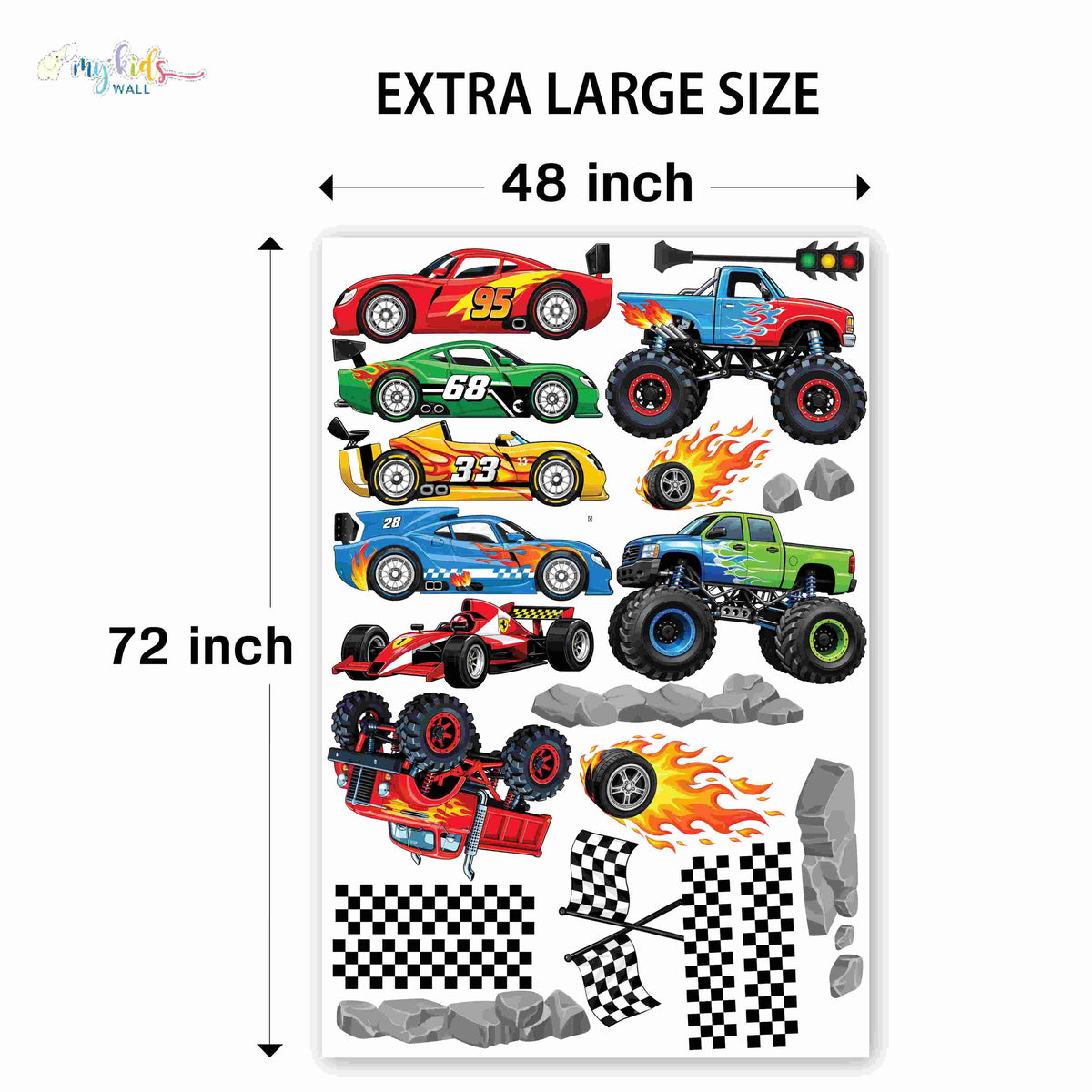 Racing Cars & Monster Trucks Personalized Wall Stickers
