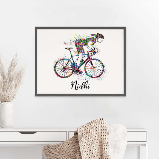 Inspirational racing cyclist girl wall art black frame