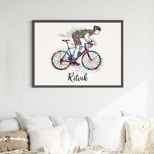 Inspirational racing cyclist boy wall art black frame