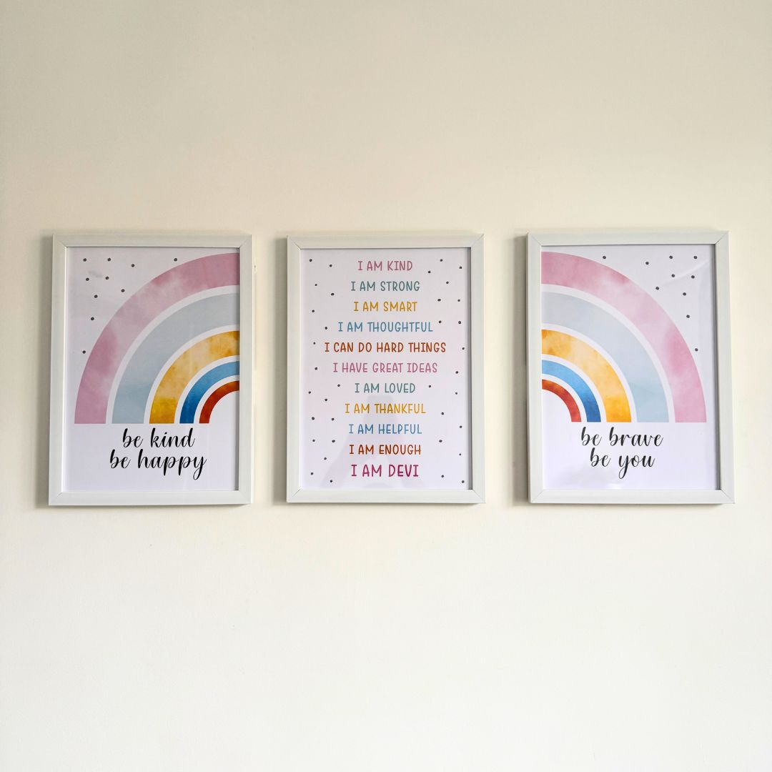 Radiate Positivity Rainbow Affirmations Personalised Wall Art (Framed Set of 3)