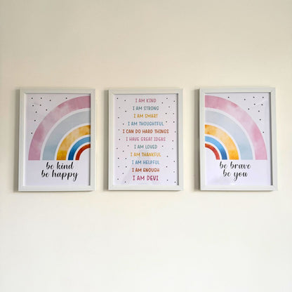 Radiate Positivity Rainbow Affirmations Personalised Wall Art (Framed Set of 3)