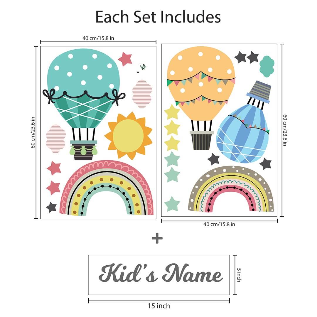 Rainbows & Hot Air Balloons Wall Stickers size