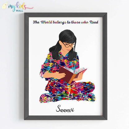 Inspirational reading girl wall art black frame