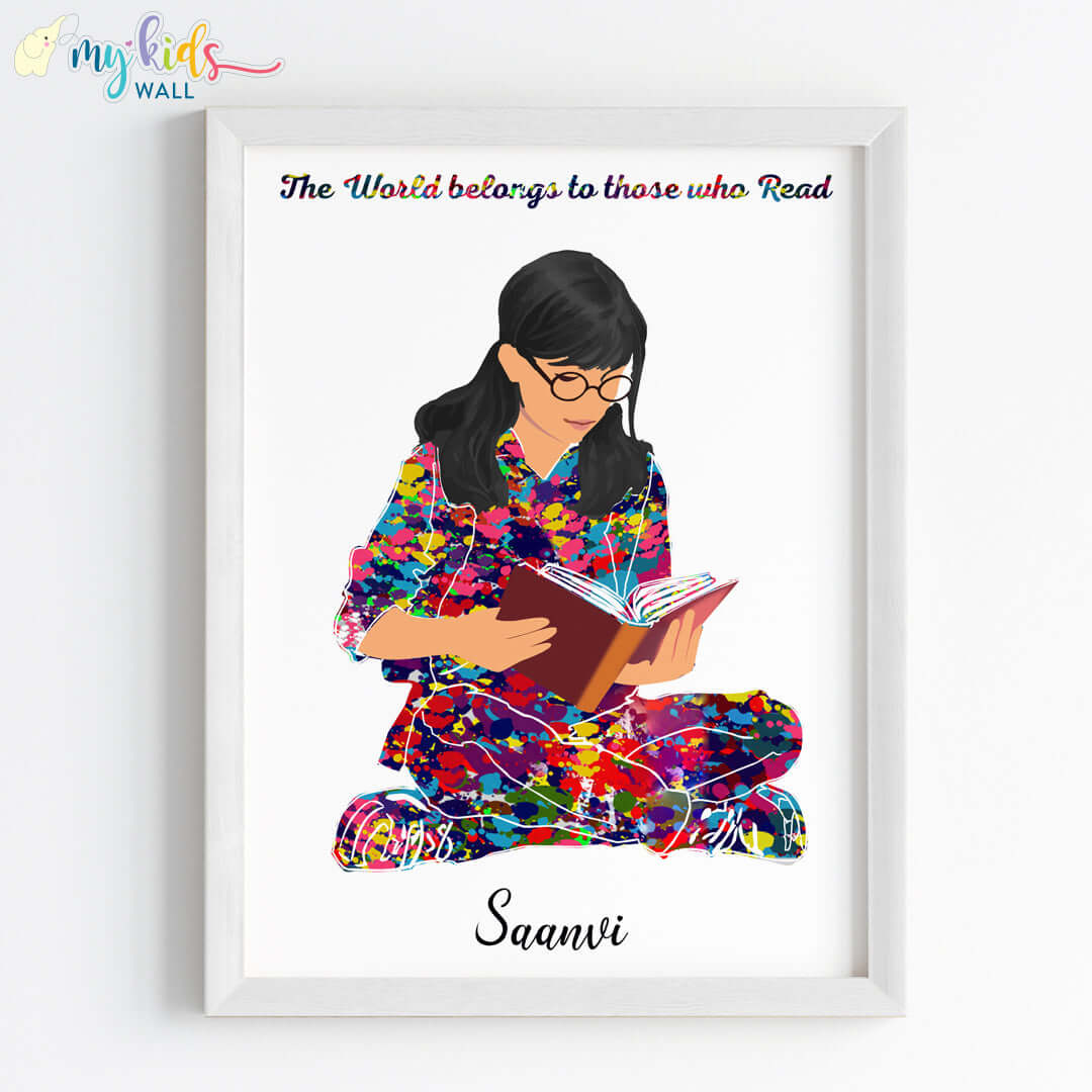 Inspirational reading girl wall art white frame