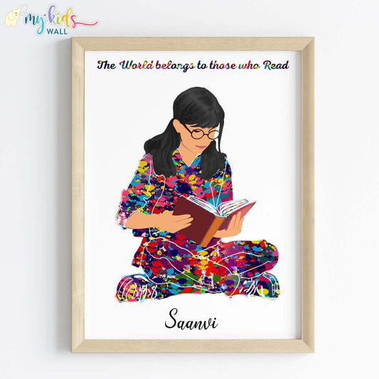 Inspirational reading girl wall art wooden frame