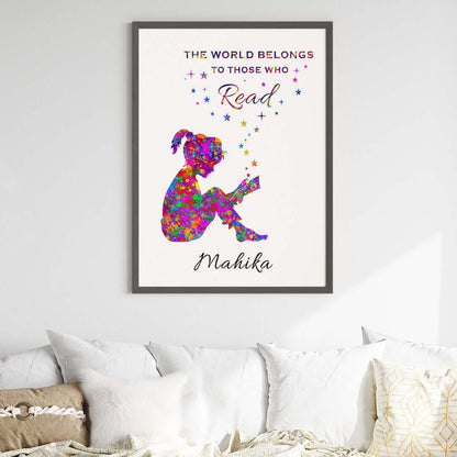 Inspirational reading hobby girl wall art black frame