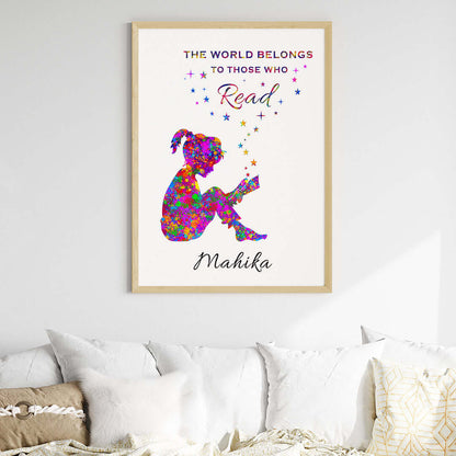 Inspirational reading hobby girl wall art wooden frame