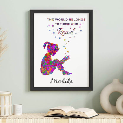 Inspirational reading hobby girl wall art black frame