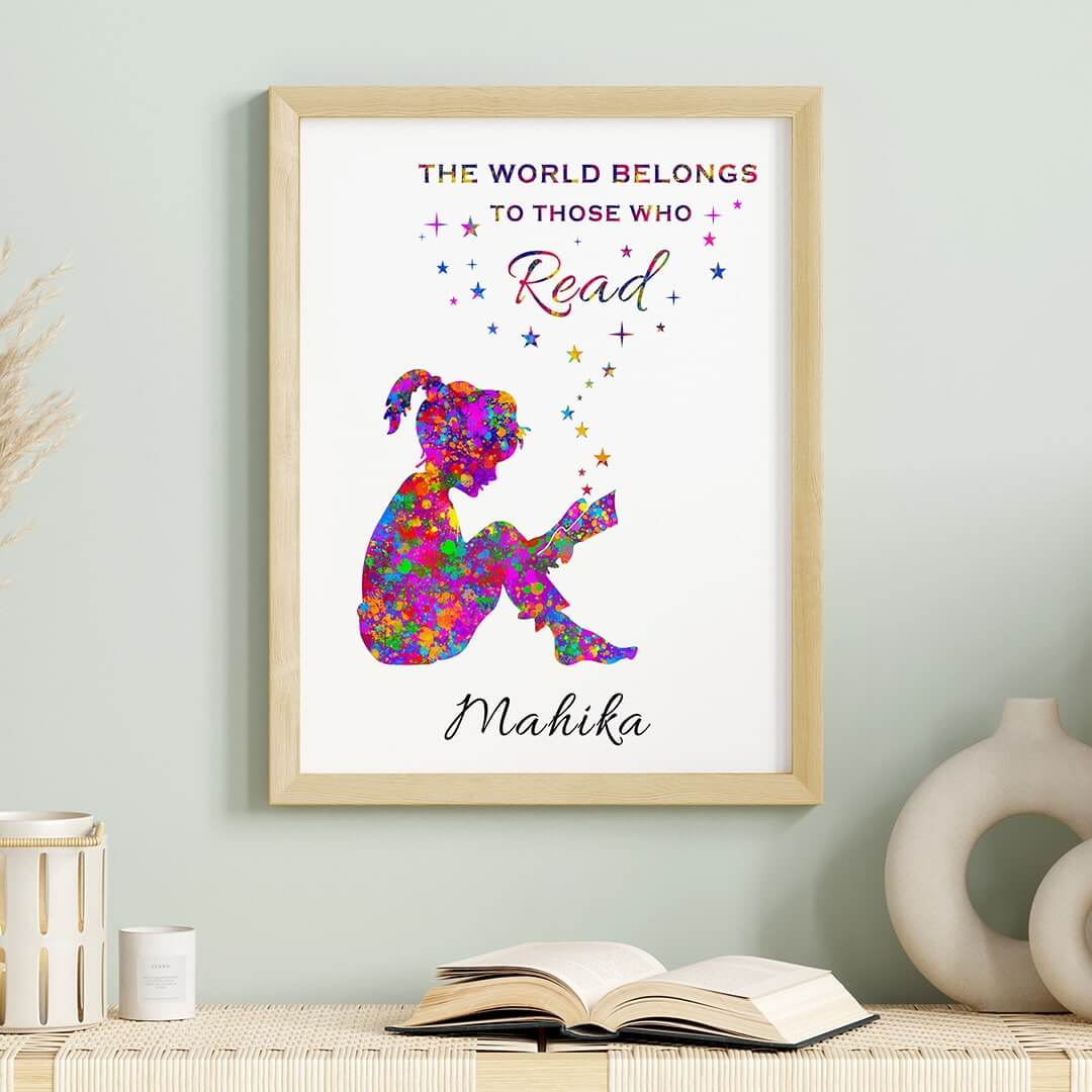 Inspirational reading hobby girl wall art wooden frame