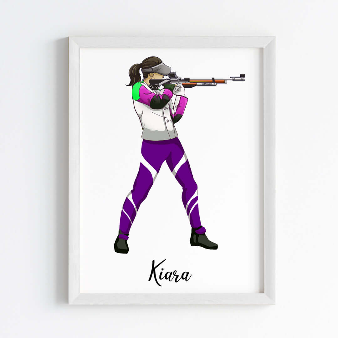 Inspirational rifle shooter girl wall art white frame